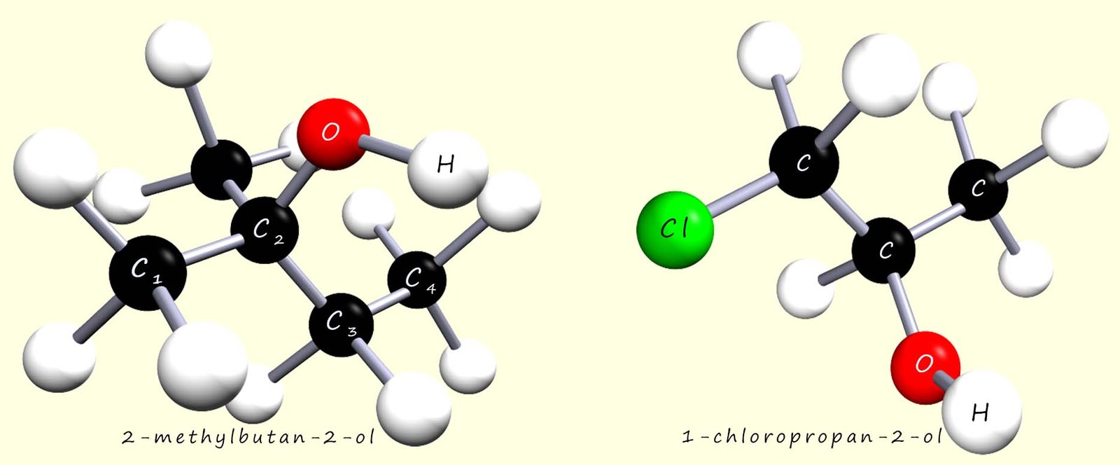 3d models of different alcohol molecules along with their names.